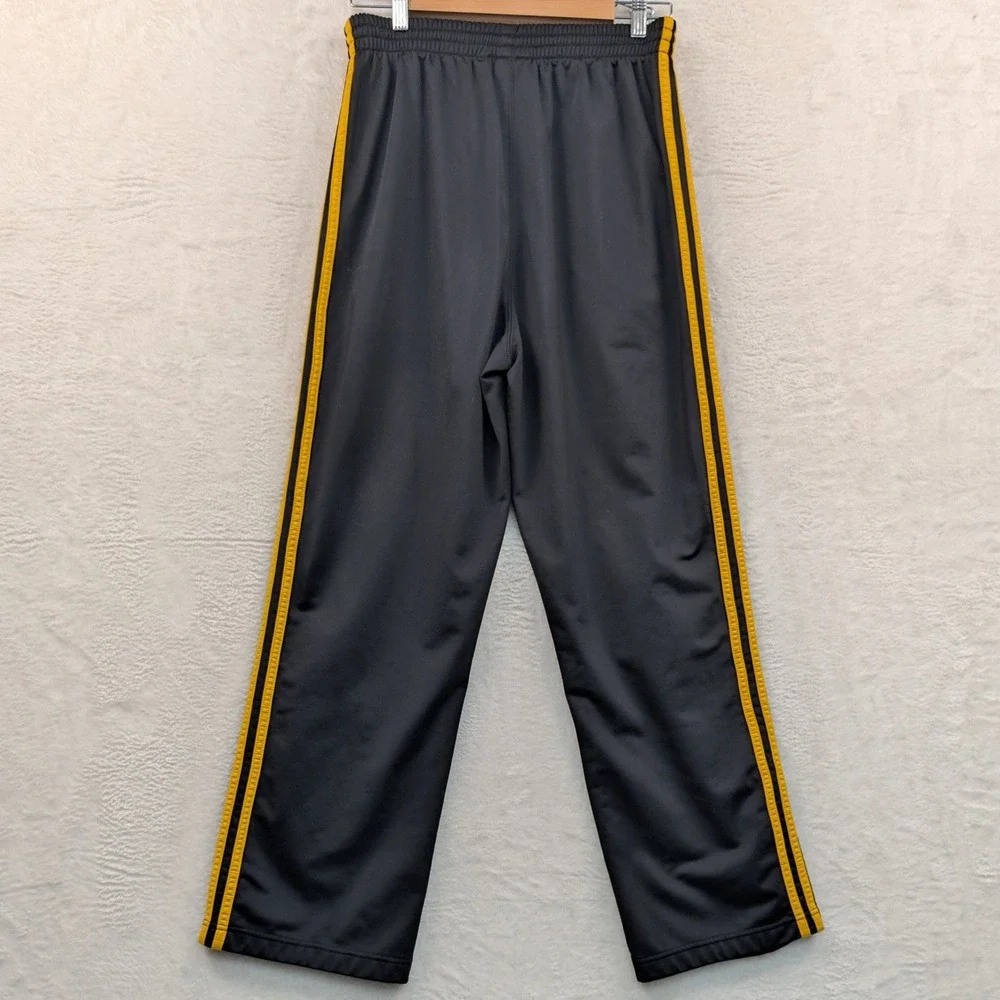 VTG Adidas Track Pants Mens Medium Black Yellow Side Stripe Athleisure Baggy Y2K